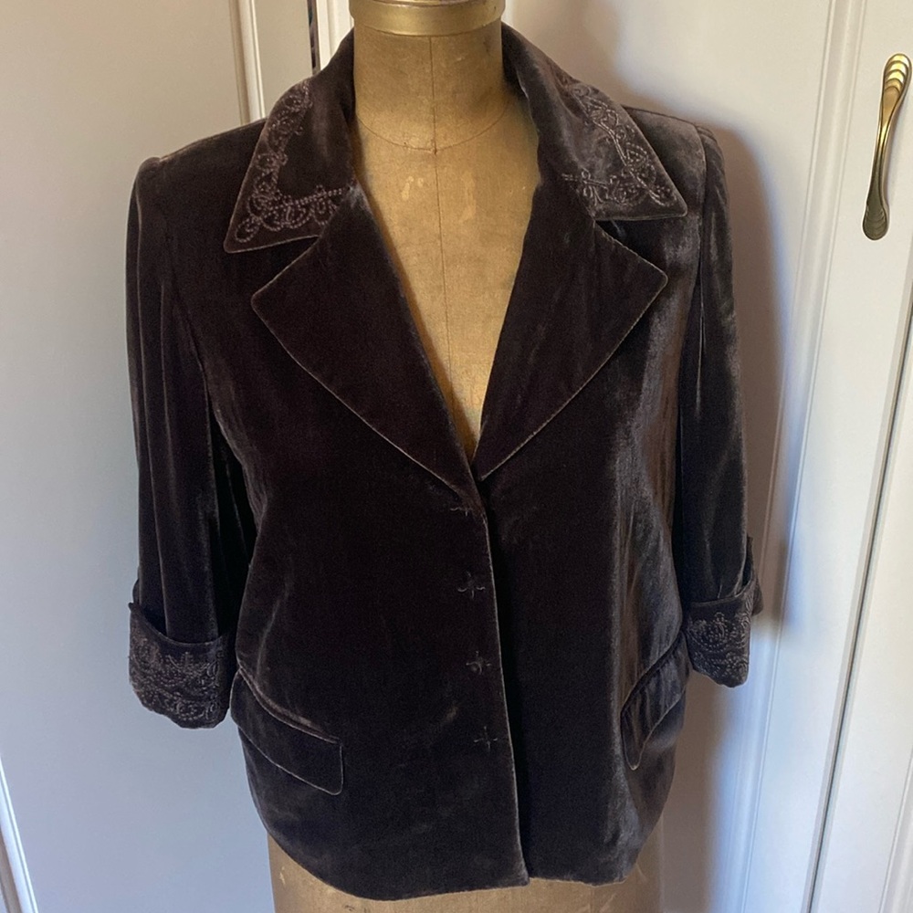 BEAUTIFUL VELVET CHOCOLATE BROWN JACKET Sz10 .